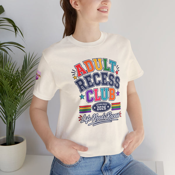 Adult Recess Club T-Shirt – Life Needs Recess Retro Rainbow Graphic Tee