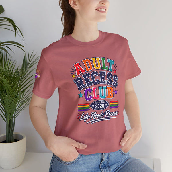 Adult Recess Club T-Shirt – Life Needs Recess Retro Rainbow Graphic Tee