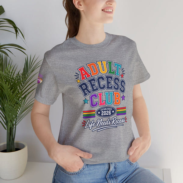 Adult Recess Club T-Shirt – Life Needs Recess Retro Rainbow Graphic Tee