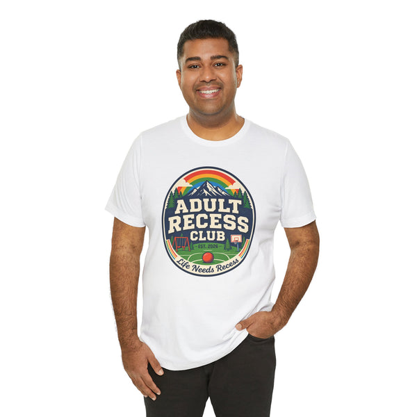 Adult Recess Club T-Shirt — Retro Outdoors Camping Tee (Life Needs Recess)