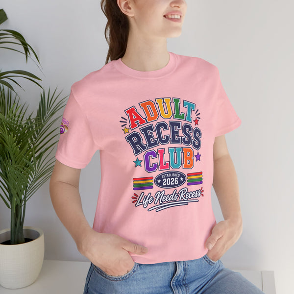 Adult Recess Club T-Shirt – Life Needs Recess Retro Rainbow Graphic Tee