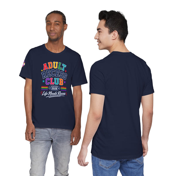 Adult Recess Club T-Shirt – Life Needs Recess Retro Rainbow Graphic Tee