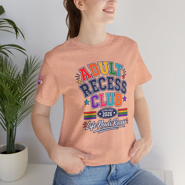 Adult Recess Club T-Shirt – Life Needs Recess Retro Rainbow Graphic Tee