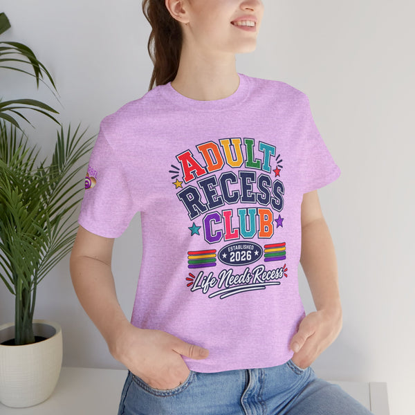 Adult Recess Club T-Shirt – Life Needs Recess Retro Rainbow Graphic Tee