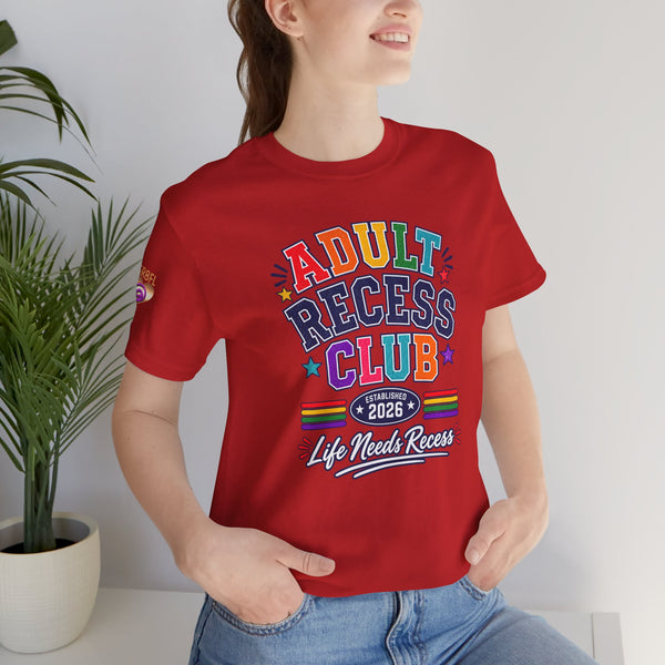 Adult Recess Club T-Shirt – Life Needs Recess Retro Rainbow Graphic Tee