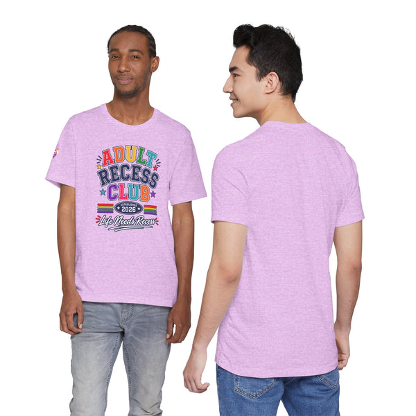 Adult Recess Club T-Shirt – Life Needs Recess Retro Rainbow Graphic Tee