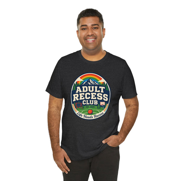 Adult Recess Club T-Shirt — Retro Outdoors Camping Tee (Life Needs Recess)