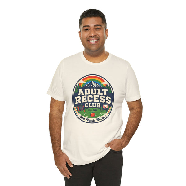 Adult Recess Club T-Shirt — Retro Outdoors Camping Tee (Life Needs Recess)