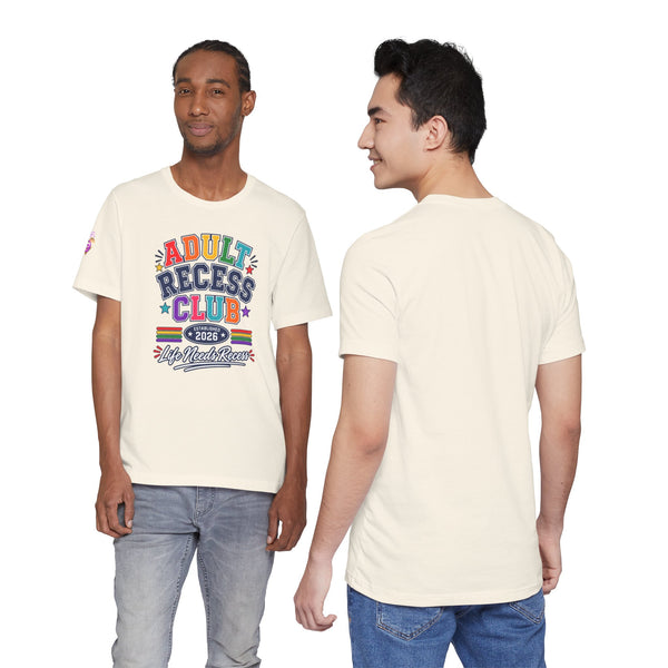 Adult Recess Club T-Shirt – Life Needs Recess Retro Rainbow Graphic Tee