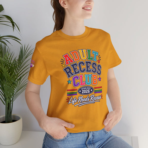 Adult Recess Club T-Shirt – Life Needs Recess Retro Rainbow Graphic Tee