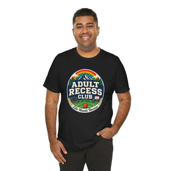 Adult Recess Club T-Shirt — Retro Outdoors Camping Tee (Life Needs Recess)
