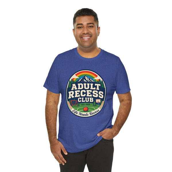 Adult Recess Club T-Shirt — Retro Outdoors Camping Tee (Life Needs Recess)