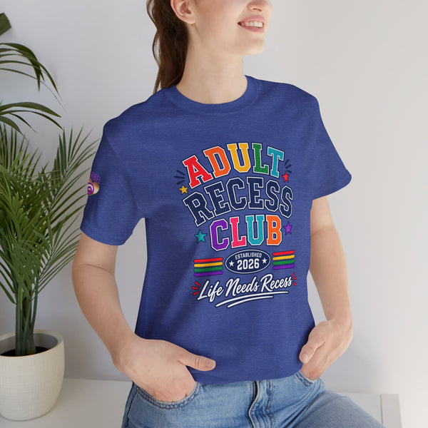 Adult Recess Club T-Shirt – Life Needs Recess Retro Rainbow Graphic Tee