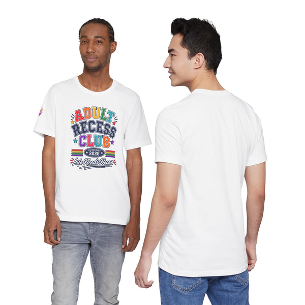 Adult Recess Club T-Shirt – Life Needs Recess Retro Rainbow Graphic Tee